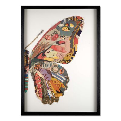 ADM - Tableau collage 3D 'Demi Papillon' - Multicolore - 70 x 50 x 3 cm