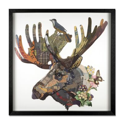 ADM - 3D collage painting 'Elk' - Multicolored - 70 x 70 x 4 cm