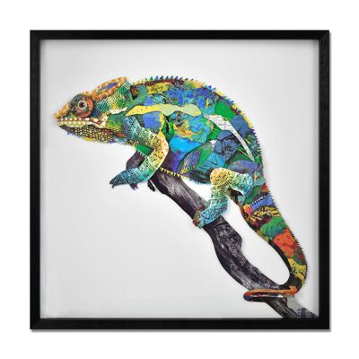 ADM - 3D collage painting 'Chameleon' - Multicolored color - 65 x 65 x 3 cm