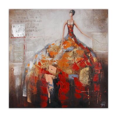 ADM - 'Woman' painting - Red color - 100 x 100 x 3,5 cm
