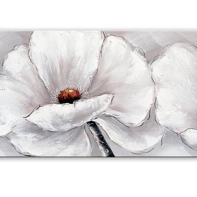 ADM - 'White flowers' painting - Gray color - 50 x 150 x 3.5 cm