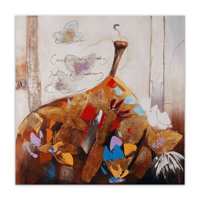 ADM - Painting 'Woman with butterflies' - Gold color - 100 x 100 x 3,5 cm