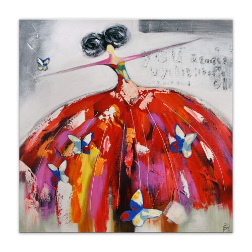 ADM - Dipinto 'Donna con farfalle' - Colore Rosso2 - 100 x 100 x 3,5 cm