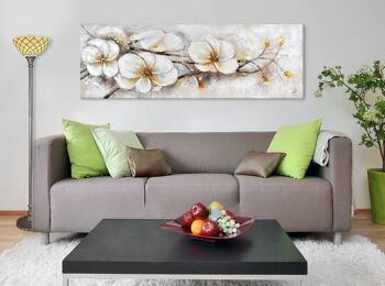 ADM - Tableau 'Fleurs Blanches' - Couleur orange - 50 x 150 x 3,5 cm 3