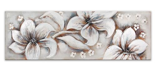 ADM - Dipinto 'Fiori Bianchi' - Colore Grigio - 50 x 150 x 3,5 cm