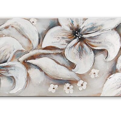 ADM - 'White flowers' painting - Gray color - 50 x 150 x 3.5 cm