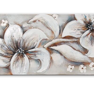 ADM - Gemälde "Weiße Blumen" - Graue Farbe - 50 x 150 x 3,5 cm