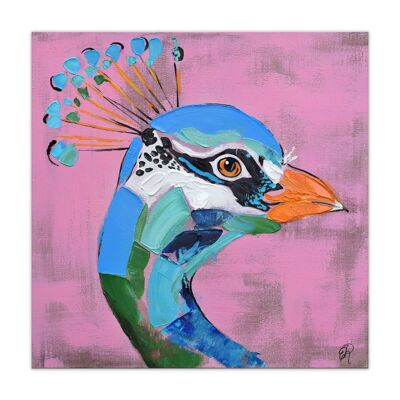 ADM - 'Peacock' painting - Pink color - 80 x 80 x 3,5 cm