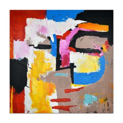 ADM - 'Abstract Face' painting - Multicolored color - 100 x 100 x 3,5 cm