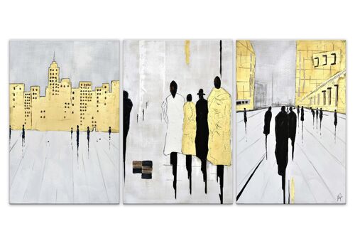 ADM - Dipinto 'People in the city' - Colore Oro - 90 x 180 x 3,5 cm