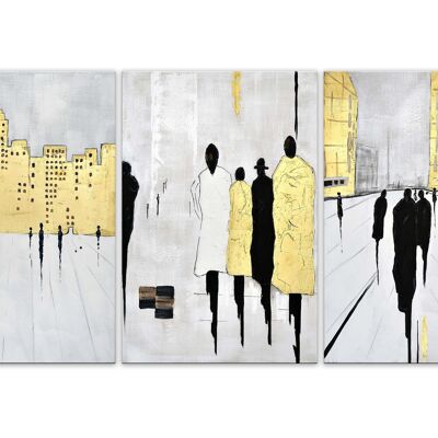 ADM - Gemälde "Menschen in der Stadt" - Farbe Gold - 90 x 180 x 3,5 cm