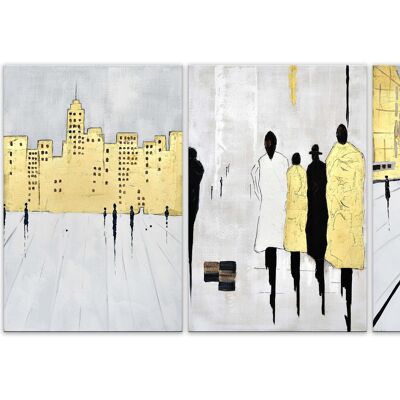 ADM - Painting 'People in the city' - Gold color - 90 x 180 x 3,5 cm