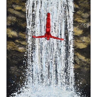 ADM – Gemälde „Tauche in den Wasserfall“ – Graue Farbe – 120 x 80 x 13 cm