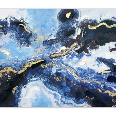 ADM - 'Blue abstract with gold decorations' print - Blue color - 80 x 120 x 3.5 cm