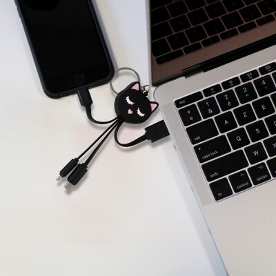 Câble de chargeur universel 3 en 1 - Iphone Lightning / USB Type-C / Micro-USB - Chat
