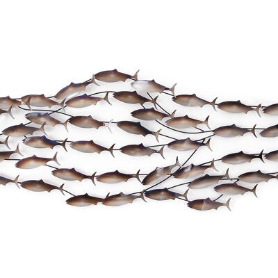ADM - Peinture métal 'École de petits poissons' - Multicolore - 44 x 144 x 4 cm