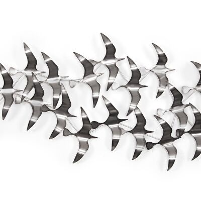 ADM - Metallbild "Flock of Seagulls" - Silberfarbe - 61 x 136 x 10 cm