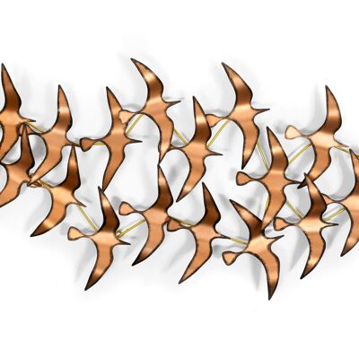 ADM - 'Flock of seagulls' metal picture - Orange color - 60 x 130 x 10 cm