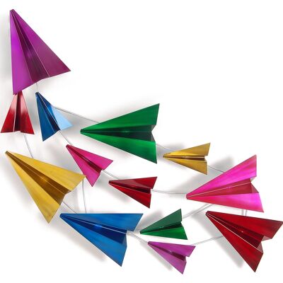 ADM - Quadro in metallo 'Aeroplanini di carta' - Colore Multicolore - 61 x 121 x 9 cm