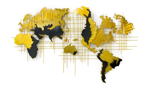 ADM - Quadro in metallo 'Mappa del Mondo oro e nero' - Colore Oro - 86 x 146 x 7 cm