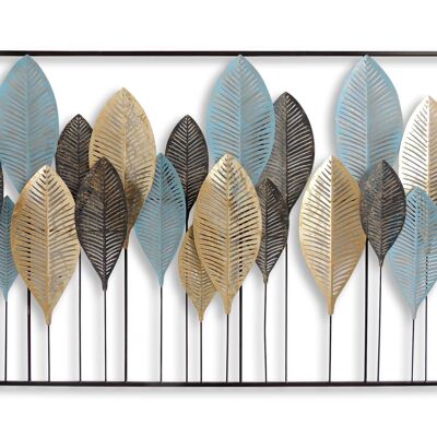 ADM - Peinture sur métal 'Composition de feuilles stylisées' - Couleur multicolore - 76 x 122 x 6 cm