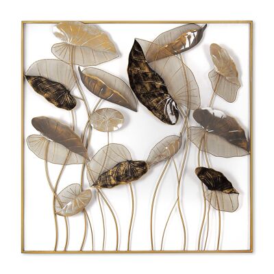 ADM - Metal painting 'Composition of leaves' - Gold color - 100 x 100 x 8 cm