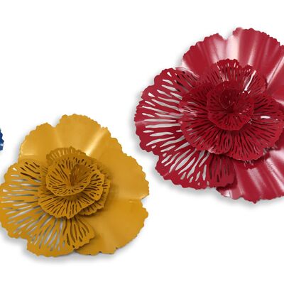ADM - Cuadro metálico 'Flores perforadas' - Color multicolor - (31 x 29 x 11) + (46 x 46 x 14) + (55 x 53 x 15) cm