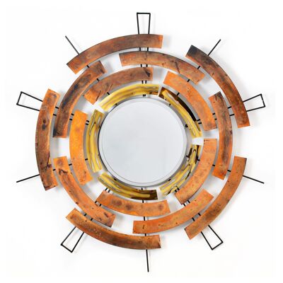 ADM - Moderner Designspiegel 'Magnetic Flux' - Farbe Orange - 92 x 92 x 4 cm