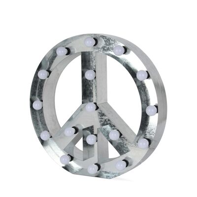ADM - Symboles avec ampoules 'Amour et Paix' - Couleur argent - 61 x 61 x 10 cm