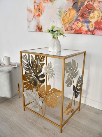 ADM - Table d'appoint de canapé 'Tropical leaves série Easy Fashion' - Couleur or - 68 x 40 x 50 cm 8