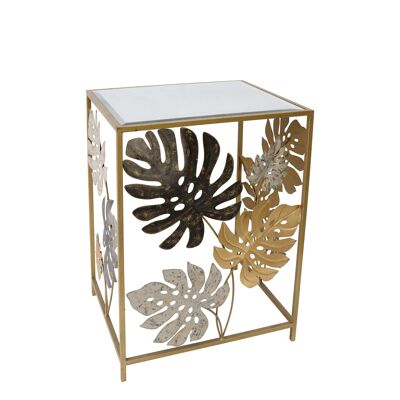 ADM - Table d'appoint de canapé 'Tropical leaves série Easy Fashion' - Couleur or - 68 x 40 x 50 cm