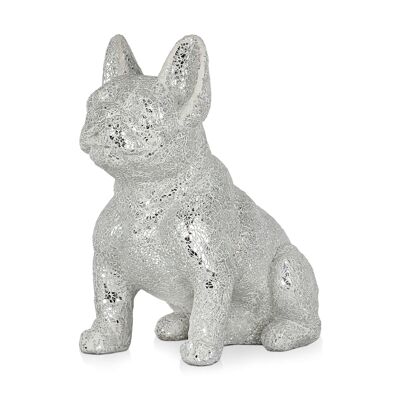 ADM – Dekorierte Glasskulptur „Sitzende französische Bulldogge“ – Silberfarbe – 40 x 38 x 24 cm
