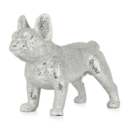 ADM - Scultura decorata in vetro 'Bulldog francese' - Colore Argento - 38 x 47 x 24 cm