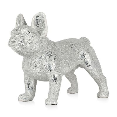ADM - Escultura de vidrio decorado 'Bulldog francés' - Color plata - 38 x 47 x 24 cm