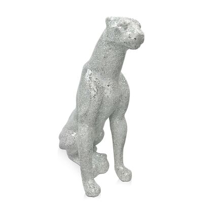 ADM - Skulptur mit Glasdekor 'Sitzender Panther' - Silberfarbe - 80 x 30 x 60 cm