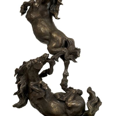 ADM - Escultura de bronce 'Caballos en pelea' - Color bronce - 51 x 31,5 x 14 cm