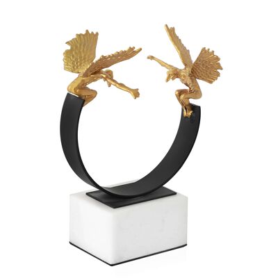 ADM - Metallskulptur "Zwillingsengel" - Goldfarbe - 24 x 18 x 12 cm