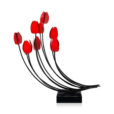 ADM - Escultura de metal 'Amapolas' - Color rojo - 74 x 70 x 30 cm