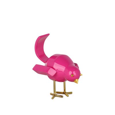 ADM - Scultura in resina 'Uccellino' - Colore Fuxia - 14 x 11 x 14 cm