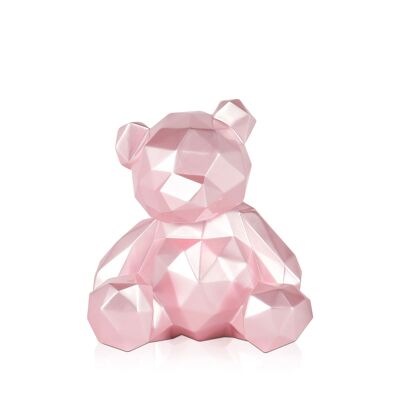 ADM - Scultura in resina 'Orsetto sfaccettato piccolo' - Colore Rosa - 20 x 18 x 16 cm