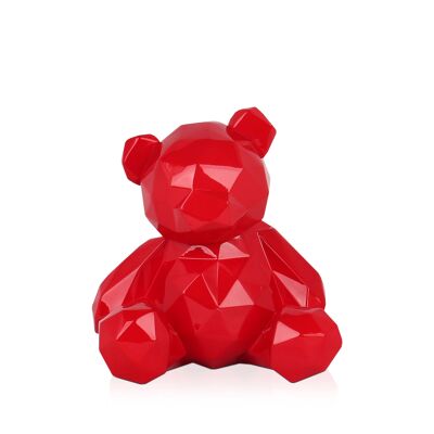 ADM - Sculpture résine 'Petit ours à facettes' - Couleur rouge - 20 x 18 x 16 cm