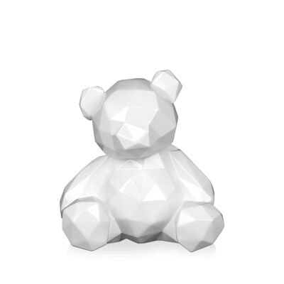 ADM - Escultura de resina 'Pequeño oso facetado' - Color blanco - 20 x 18 x 16 cm