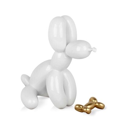 ADM - Sculpture en résine 'Petit chien ballon assis' - Coloris blanc - 28 x 18 x 30 cm