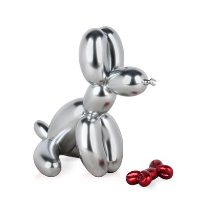 ADM - Escultura de resina 'Pequeño perro globo sentado' - Color plata - 28 x 18 x 30 cm
