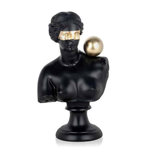 ADM - Scultura in resina 'Busto greco con sfera' - Colore Nero - 35 x 21 x 15 cm