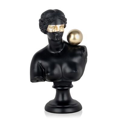 ADM - Sculpture en résine 'Buste grec avec sphère' - Couleur noire - 35 x 21 x 15 cm