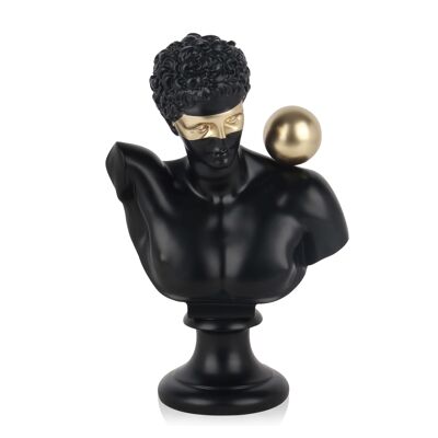 ADM - Sculpture en résine ' Buste grec avec sphère ' - Couleur noire - 35 x 25 x 15 cm