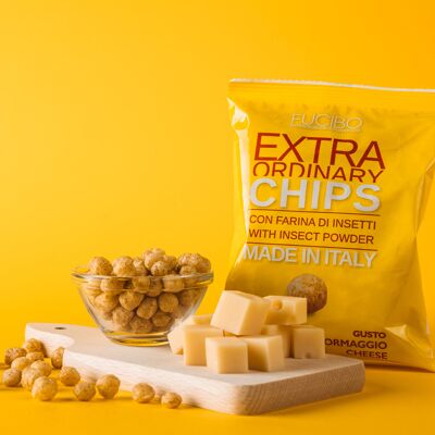 Italian corn chips with cheese-flavoured insect flour