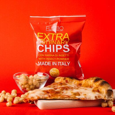 Chips di mais italiano con farina di insetti al gusto pizza