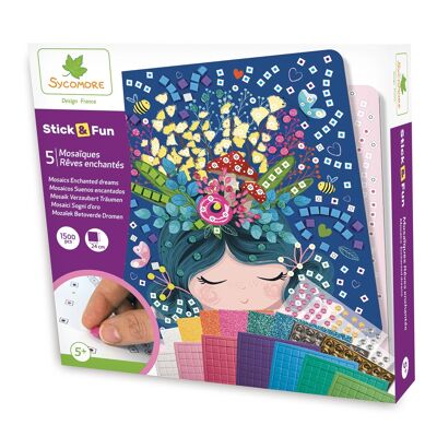 Sycomore - Mosaïques autocollantes pour enfants - 5 tableaux Rêves Enchantés - Loisir créatif - Stick & Fun - Dès 5 ans